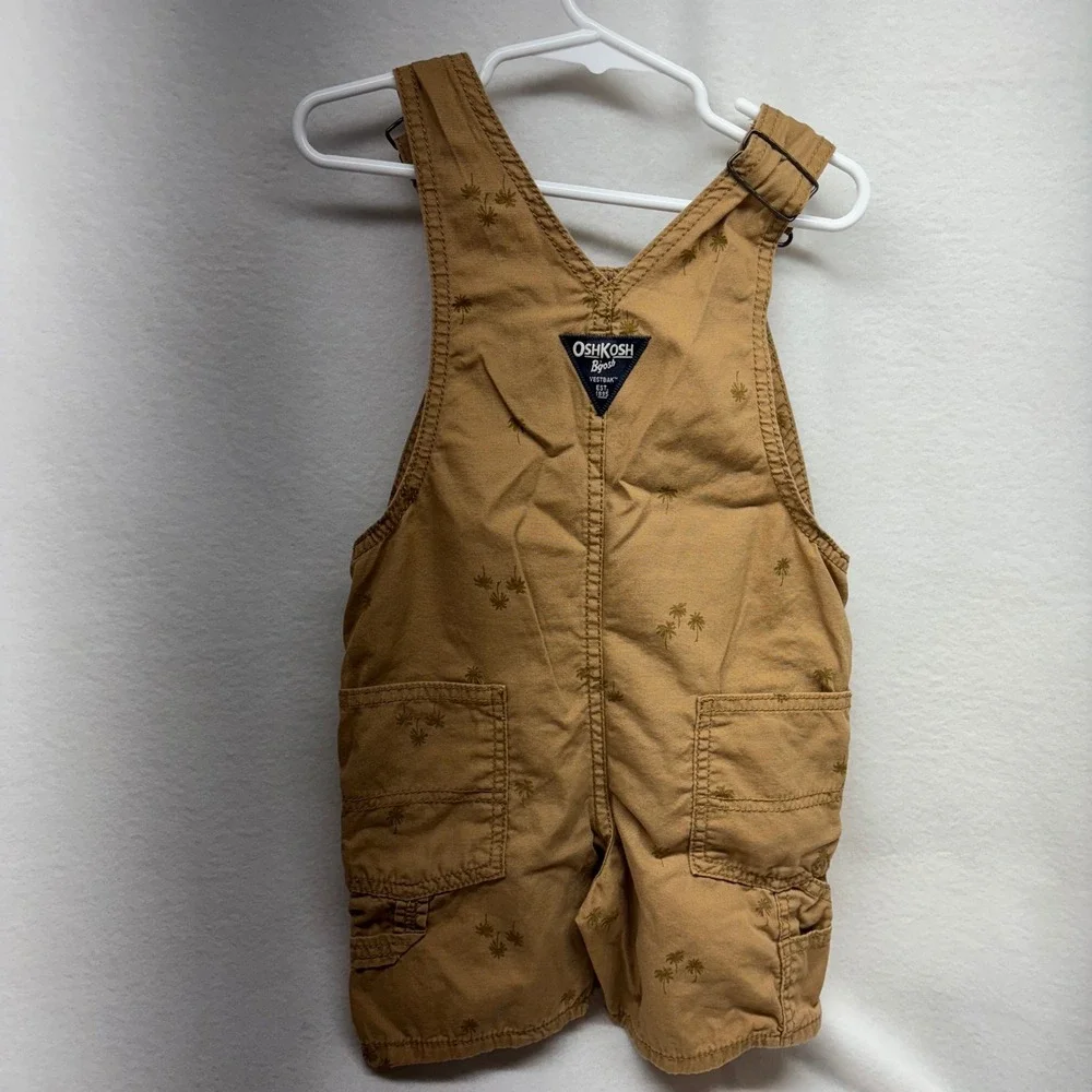 OshKosh B'gosh Kids Brown Palm Tree Print Shortall Overalls‎ Size Toddler